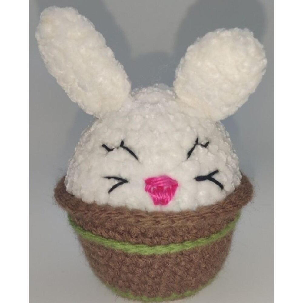4" Handmade Crochet Bunny Rabbit in Flower Pot Plush Amigurumi Easter Decor Cute